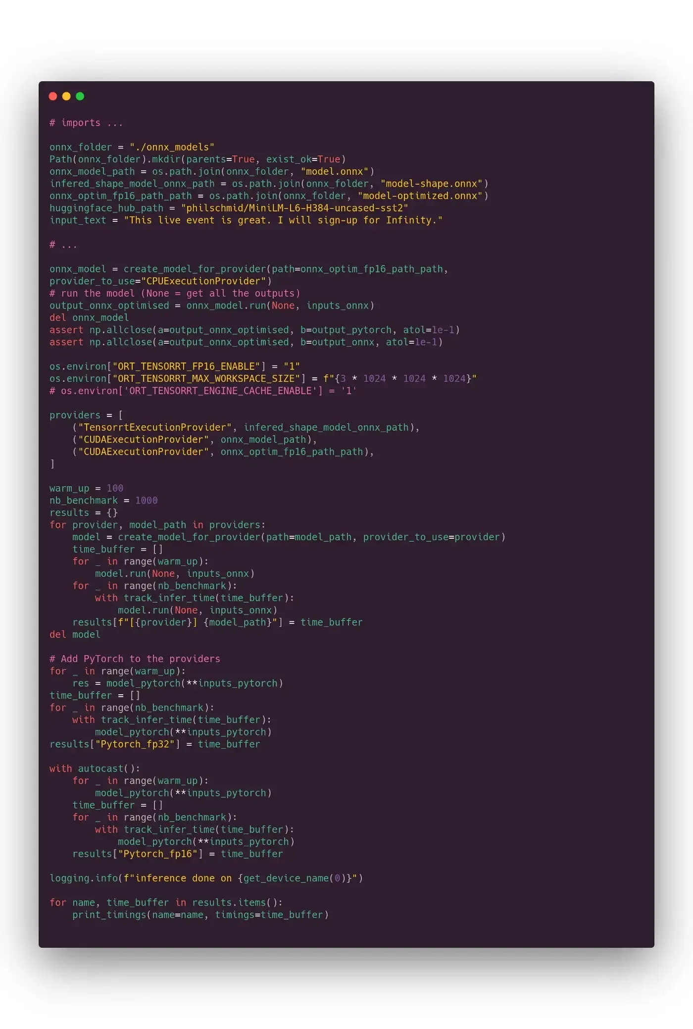 Inference benchmark code
