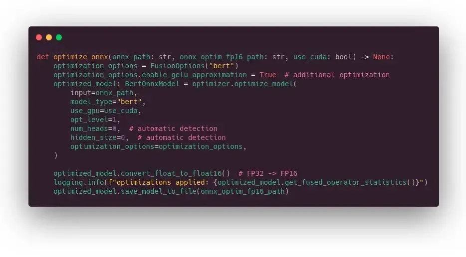 ONNX Runtime offline optimization code (Image by Author)